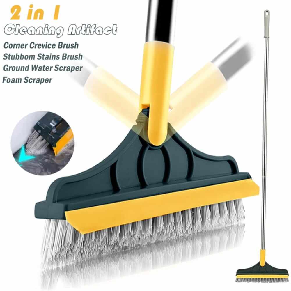 2-in-1 Floor Scrubber Brush & Rubber Wiper for Tiles & Bathrooms