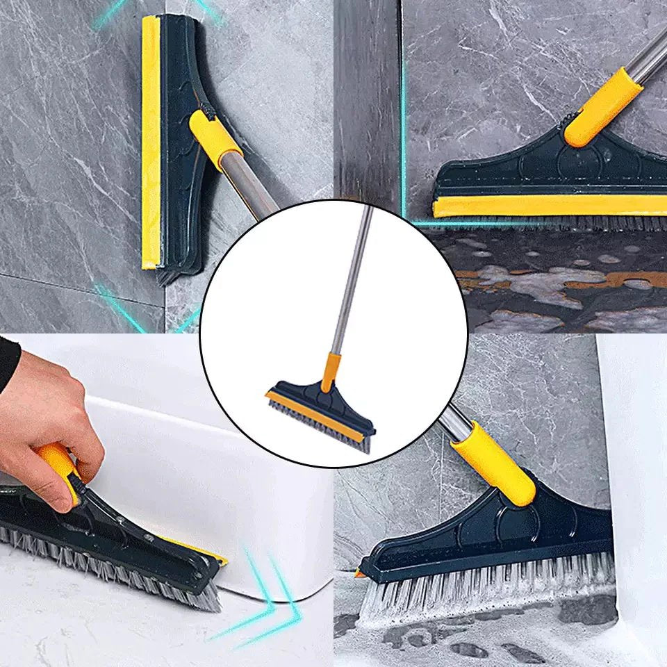 2-in-1 Floor Scrubber Brush & Rubber Wiper for Tiles & Bathrooms
