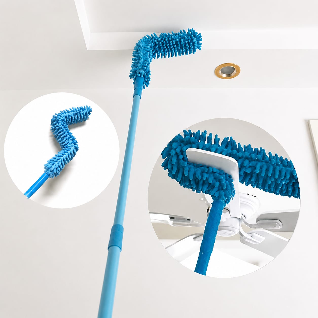 Fan Duster - Microfiber And Plastic, Flexible Blue Design | Machine Washable, Foldable, Ideal For Home Appliance Cleaning