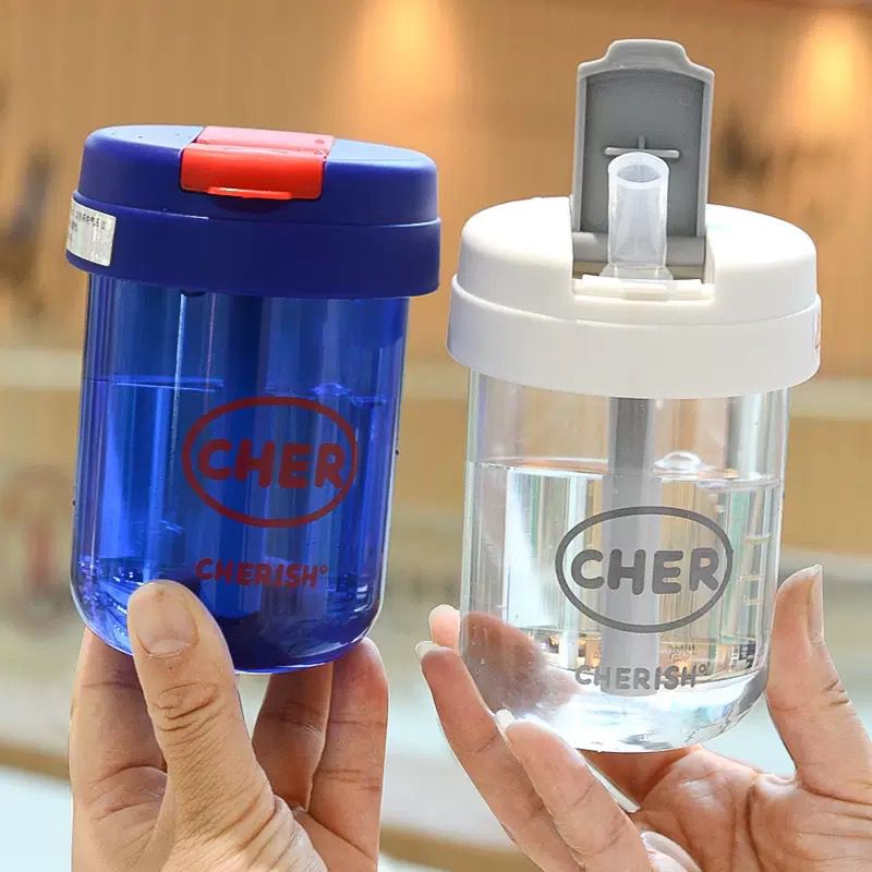 KYPortable Dual Straw Cute 300ml Children's School Water Bottle