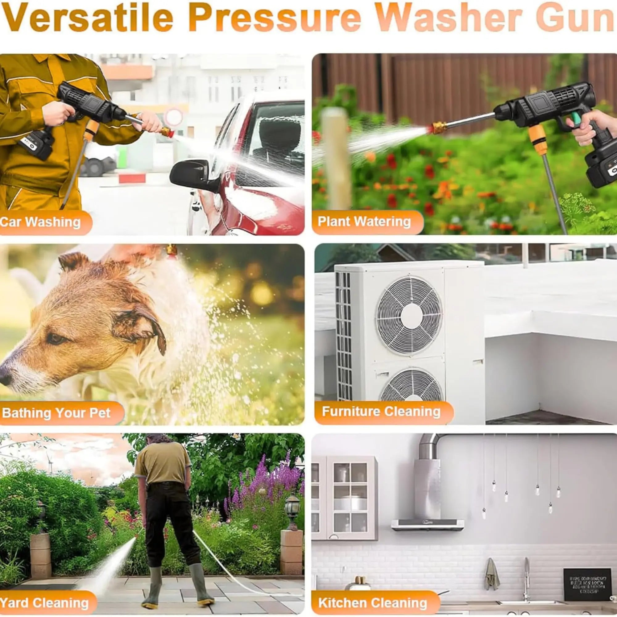 High Pressure Washer Gun | Cordless Car & Solar Home Cleaner