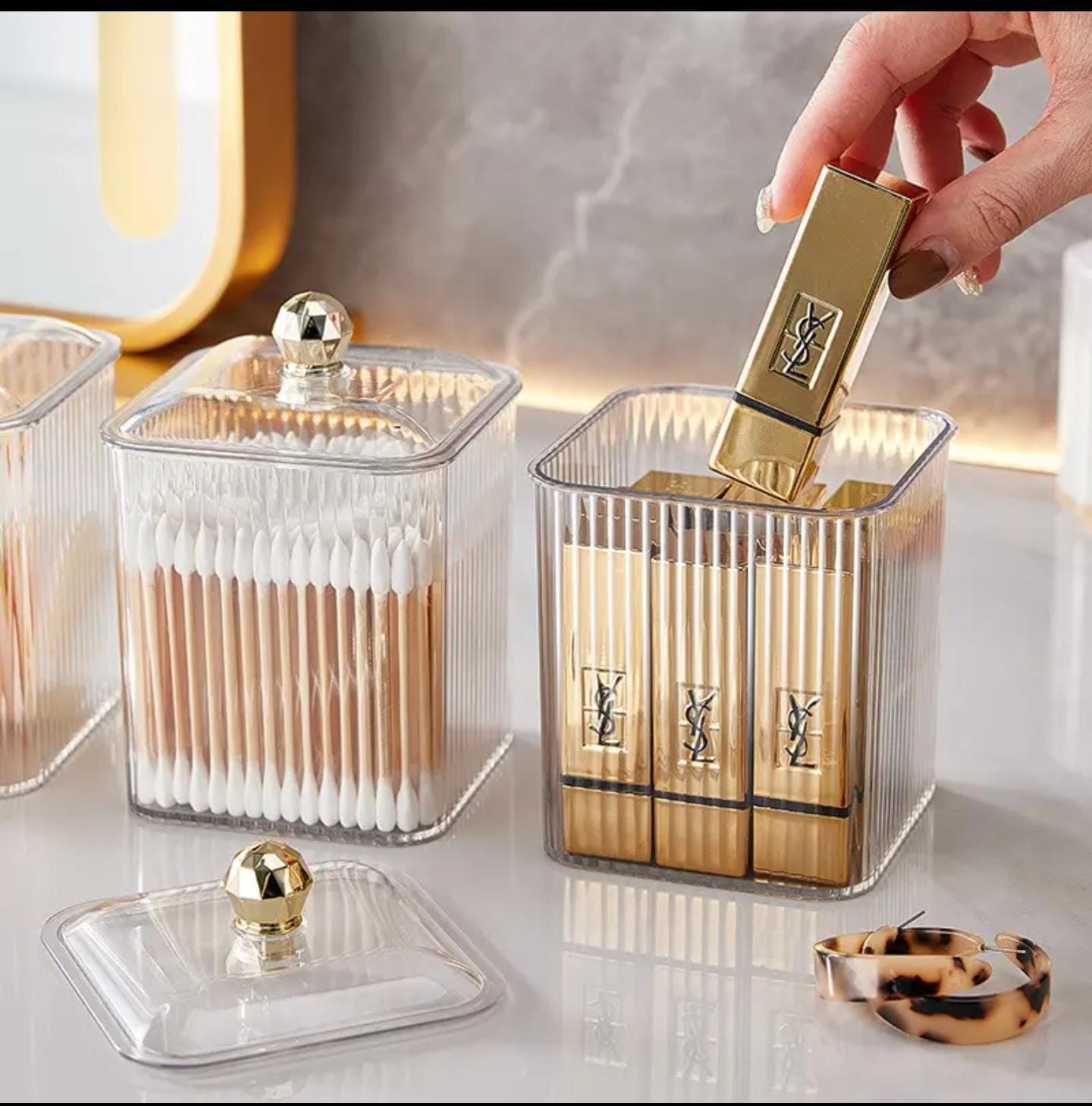 Luxury Transparent Lipstick Makeup Cotton Swabs Holder