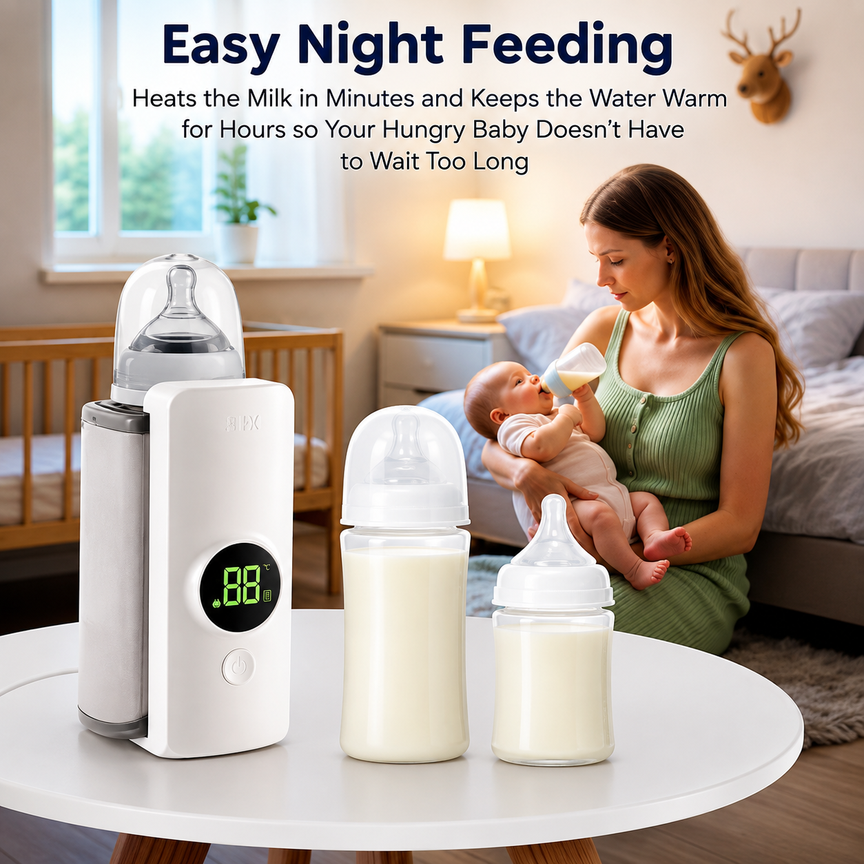 Smart Baby Milk Heater with Digital Temperature Display – Portable Bottle Warmer