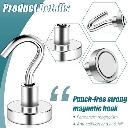 Punch Free Magnetic Hook (Pack of 2)