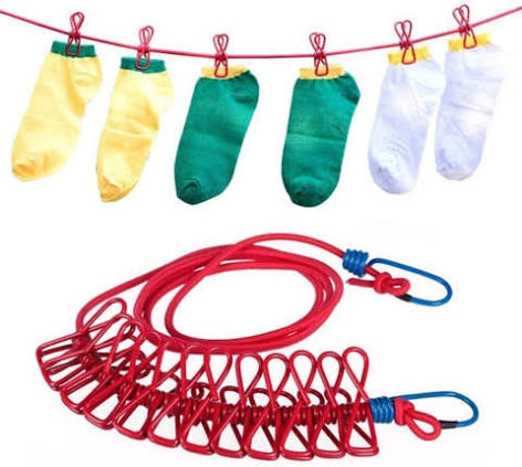 12 Clips Clothesline Rope Elastic Cloth Drying Hanging Rope