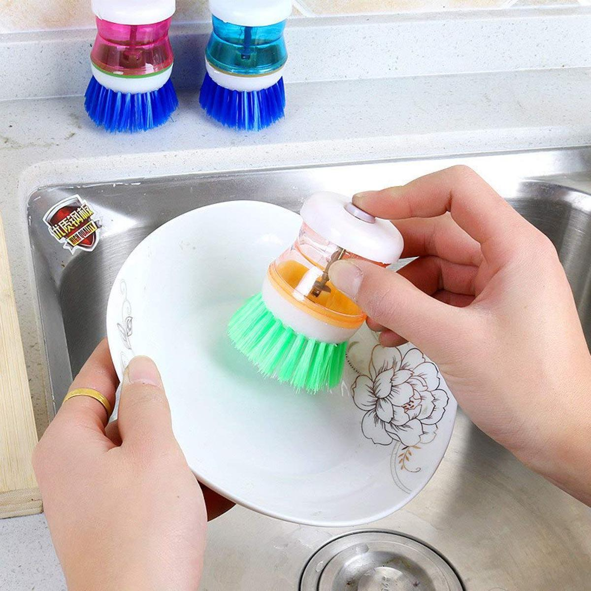 Dish Brush with Handle Soap Dispenser